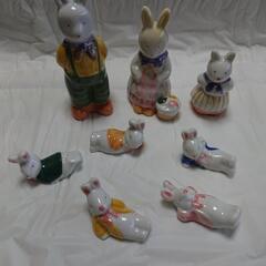 陶器、ウサギ家族、