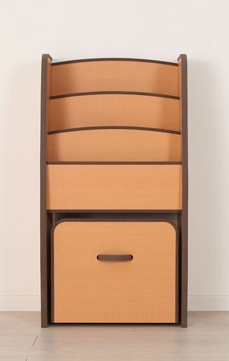 残り1点【新品:ワゴン付きマガジンラック　カラー:ナチュラル×ブラウン】日本製 処分価格にてお譲り致します。幅48cm×奥行30cm×高さ90cm 子供家具 完成品