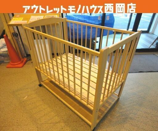 ベビーベッド ハイタイプ 幅76㎝ 奥行124.5㎝ 高さ111.5㎝ ツーオープン ダブルドア ナチュラル キャスター付き 西岡店