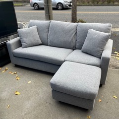 美品】ソファ オットマン付き 3人掛け グレー