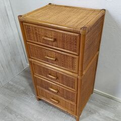 ラタン チェスト/ラタン製/藤家具/5段引出/レトロ/ リビング...
