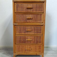 ラタン チェスト/ラタン製/藤家具/5段引出/レトロ/ リビング収納/ナチュラル/C0DZ0104の画像