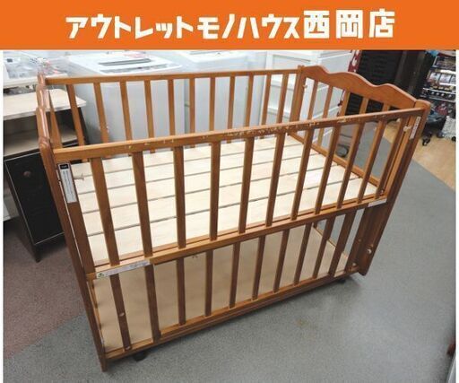 大和屋 ラプスWオープンすのこベビーベッド 2面開き可能 70×120㎝用 パイン材 ブラウン系 ベビーベッド　西岡店
