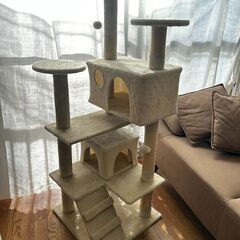 キャットタワー　白　大きい　爪とぎ　ベージュ　可愛い