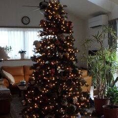電飾付きクリスマスツリー　高さ2.3ｍ　オーナメント多数の画像