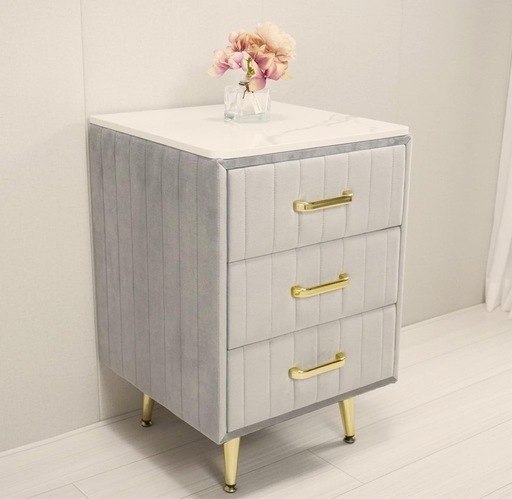 引き出し ベッドサイドテーブル コスメデスク チェスト ベロア サイドテーブル グレー 化粧台 ドレッサー お洒落