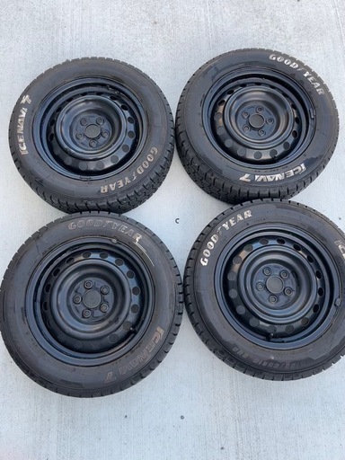 15インチ鉄ホイール、20年製スタッドレス付き4本セット　PCD100 5穴