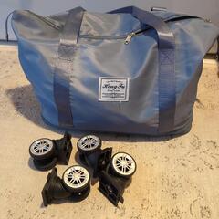 軽量トラベルダッフルバッグ キャスター付き拡張可能バッグ キャリーバッグ ブルーの画像