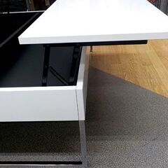 センターテーブル 幅120.5㎝ ホワイト ローテーブル リフトアップ 跳ね上げ 白 リフティング 西岡店の画像