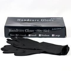 天然ゴム手袋 長さ30cm XSサイズ 約45枚入り シルキーブラックの画像