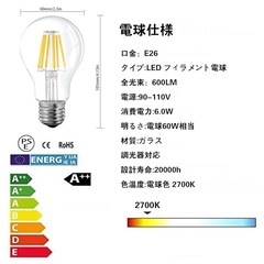【調光器対応】 LED電球 エジソンランプ E26 電球色 6W(60W相当) の画像