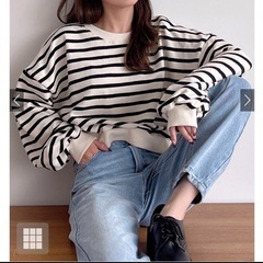 GRL クロップドボーダースウェット[cb1255]アイボリー×...