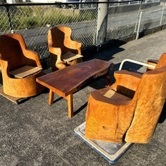 天然木 無垢材 チェア椅子 テーブル 座卓 5点セット居間　