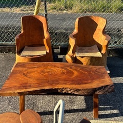 天然木 無垢材 チェア椅子 テーブル 座卓 5点セット居間　の画像
