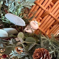 クリスマスリース　(A)　フレッシュ　ハンドメイド　猫の画像