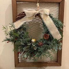 クリスマスリース　(A)　フレッシュ　ハンドメイド　猫