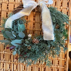 クリスマスリース　(A)　フレッシュ　ハンドメイド　猫の画像