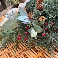 クリスマスリース　(A)　フレッシュ　ハンドメイド　猫の画像