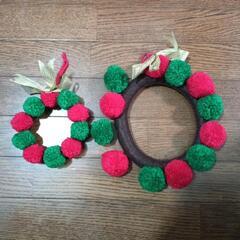大小3点セット手作りクリスマスリースフェルトと毛糸で作成の画像