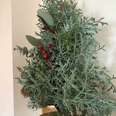 クリスマスツリー　フレッシュ　壁掛け　ハンドメイド　コニファー　ユーカリ　ドライフラワーの画像