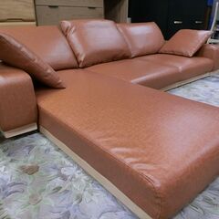 L型ローソファ　クッション付き　布製　W1900×D1250×H500㎜の画像