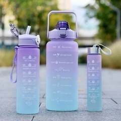 新品✨️ タイムマーカー付き ウォーターボトル 水筒 ブルー系グラデーション ダイエット エクササイズの画像