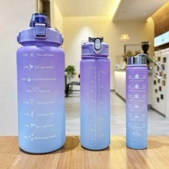 新品✨️ タイムマーカー付き ウォーターボトル 水筒 ブルー系グラデーション ダイエット エクササイズの画像