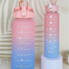 新品✨️ タイムマーカー付き ウォーターボトル 水筒 ピンク系グラデーション ダイエット エクササイズの画像
