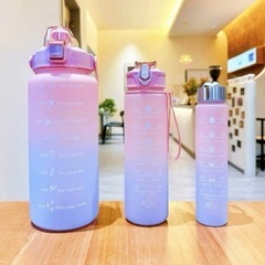 新品✨️ タイムマーカー付き ウォーターボトル 水筒 ピンク系グラデーション ダイエット エクササイズの画像
