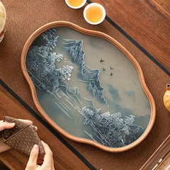 中国茶器　ガラス茶盤の画像