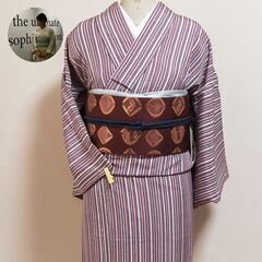 【小紋】正絹袷・ろうけつ染・荒井呉服店謹製・美品・薄紫～グレー縦...