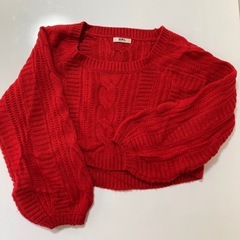 ★レディース☆長袖★ショート丈☆トップス★GRL☆赤ニット★ボリ...