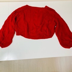 ★レディース☆長袖★ショート丈☆トップス★GRL☆赤ニット★ボリューム袖☆の画像