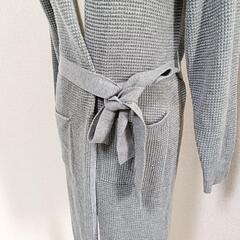 PLSTプラステ 長袖ニットカーディガン ロング丈 ベルト付き グレー ウール混 M レディースの画像