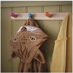 SKOGSDUVA スコグスデューヴァ フード付きバスタオル, オオヤマネコ形/ブラウン, 70x140 cmの画像