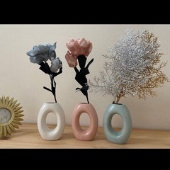 楕円形 フラワーベース 花瓶 花器 シンプル インスタ映え 白 ピンク ブラウンの画像
