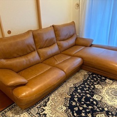 カウチソファ　本革　ブラウン