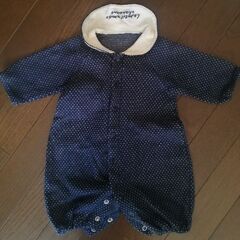 【シンク・ビー♡ロンパース】紺×白ドット 60〜70