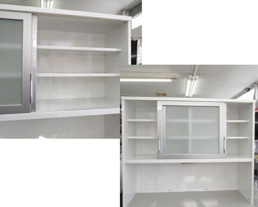 幅135㎝ 大型 キッチンボード 引き戸 高さ196㎝ ソフトクローズ ホワイト系 レンジボード レンジ台 収納 キッチン収納 札幌 