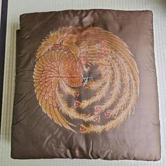 初期昭和レトロ/1950年代物】座布団 鳳凰紋様 鳳凰柄 焦げ茶色 茶色 4枚セット 4客セット たくさん 御座敷座布団の画像