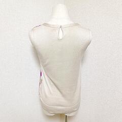 23区 美品 ラウンドネックノースリーブニット 花柄 シルク綿混 ベージュ 38 M レディースの画像