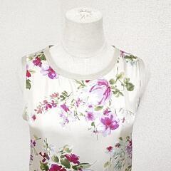 23区 美品 ラウンドネックノースリーブニット 花柄 シルク綿混 ベージュ 38 M レディースの画像