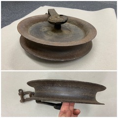 ☆値下げしました☆　滑車　井戸　つるべ井戸　鉄製　古民具　時代物　直径約27cm  全長約40cm 　ジャンク品の画像