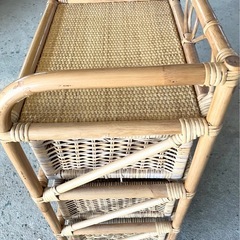 【アンティーク】籐 ラタン ランドリーラック 3段チェスト 昭和レトロ 古家具の画像