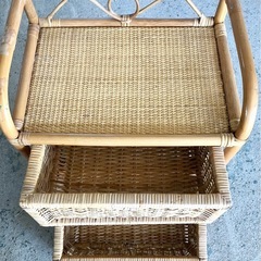 【アンティーク】籐 ラタン ランドリーラック 3段チェスト 昭和レトロ 古家具の画像