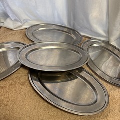 【取引中】昭和レトロ ステンレス オードブル皿 大皿 5枚セットの画像