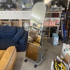 【美品‼️】キャスター付きミラー 角度調整可能♪ 姿見 鏡 ステンレス製の画像