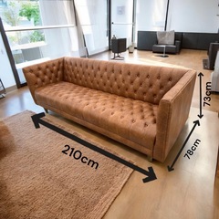 レザーカウチソファ リビングにも店舗用にも 高級感 3~4人掛け