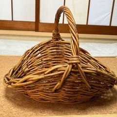 籐製楕円形バスケット 約33cm 中古品