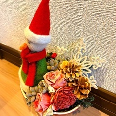 【無料です♪】ゆきだるま⛄️　置物  卓上飾り ドライフラワー＆雪だるま⛄️の画像